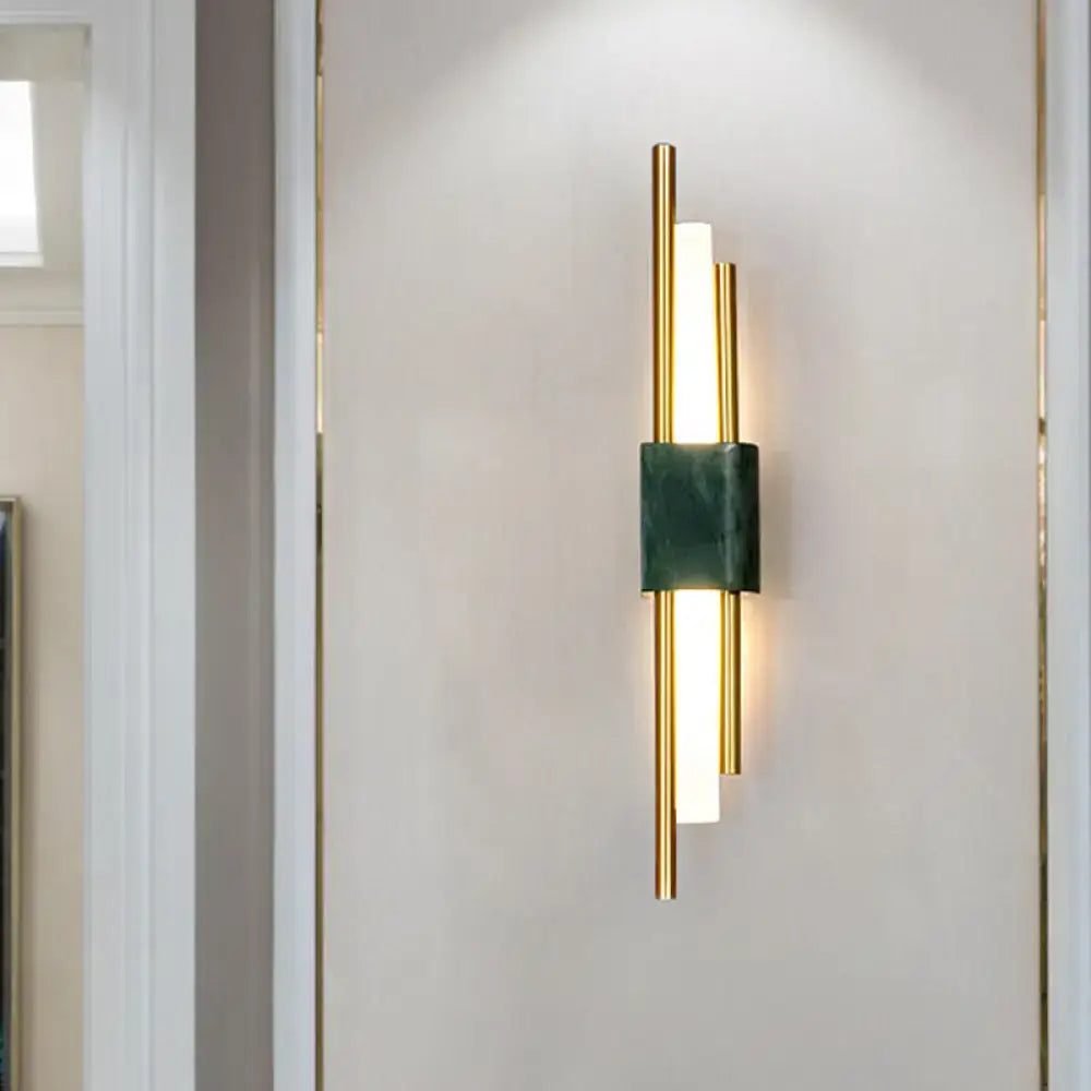 Green Marble Slim Stone Wall Lamp by Decorbites with gold metal bars wall sconce on Tampa Home & Garden Store