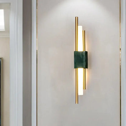 Green Marble Slim Stone Wall Lamp by Decorbites with gold metal bars wall sconce on Tampa Home & Garden Store