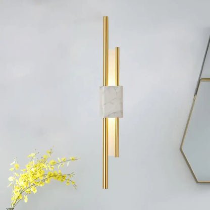 Green Marble Slim Stone Wall Lamp by Decorbites with gold-tone rods and marble block on Tampa Home & Garden Store