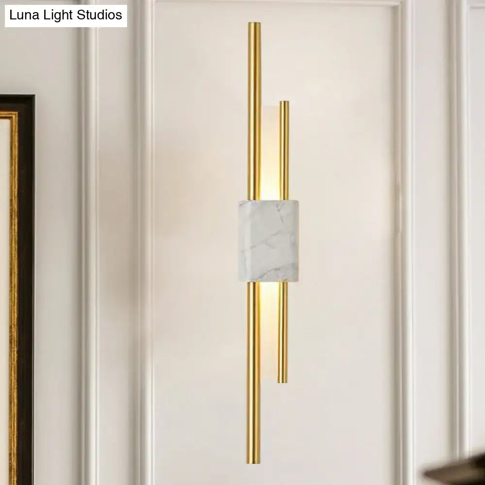 Green Marble Slim Stone Wall Lamp with gold vertical rods and white marble accent, Decorbites on Tampa Home & Garden Store