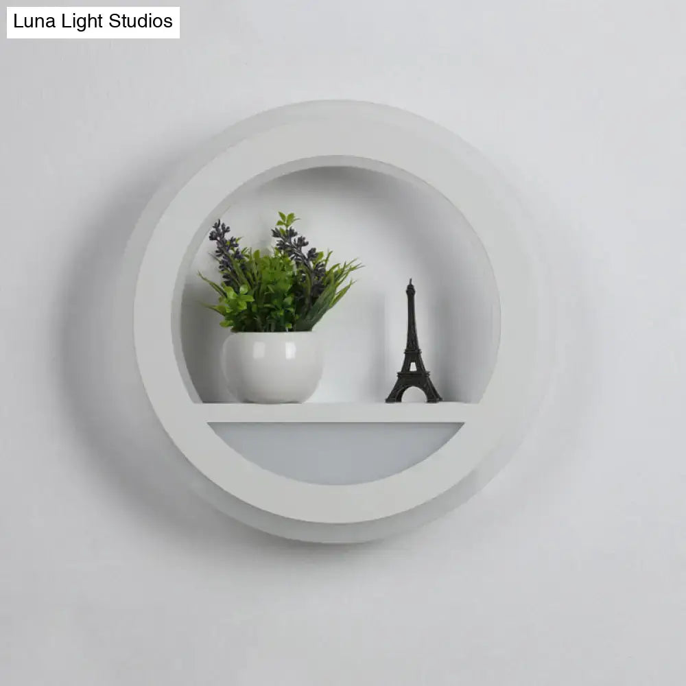 White Halo Wall Light with white frame and built-in shelf, plant and Eiffel Tower decor on Tampa Home & Garden Store