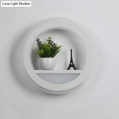 White Halo Wall Light with white frame and built-in shelf, plant and Eiffel Tower decor on Tampa Home & Garden Store