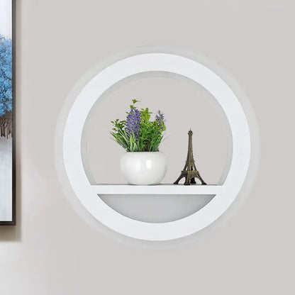 White Halo Wall Light circular wall shelf with built-in LED ring, white vase and Eiffel Tower decor on Tampa Home & Garden Store