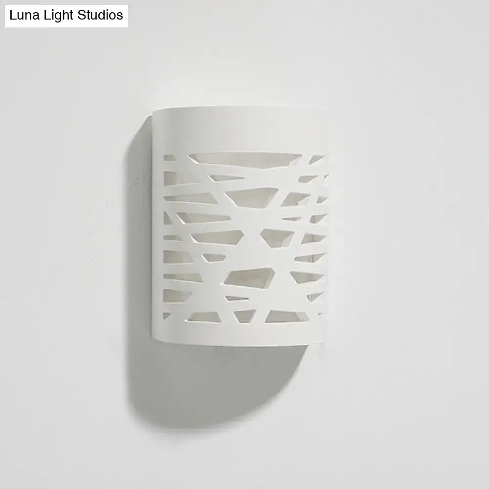 White Hollow Gypsum Hallway Sconce with geometric cutout lattice on Tampa Home & Garden Store