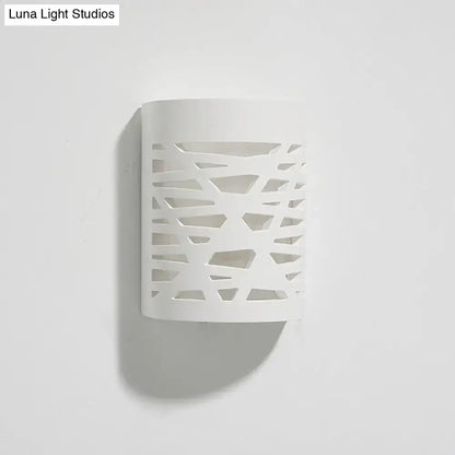 White Hollow Gypsum Hallway Sconce with geometric cutout lattice on Tampa Home & Garden Store