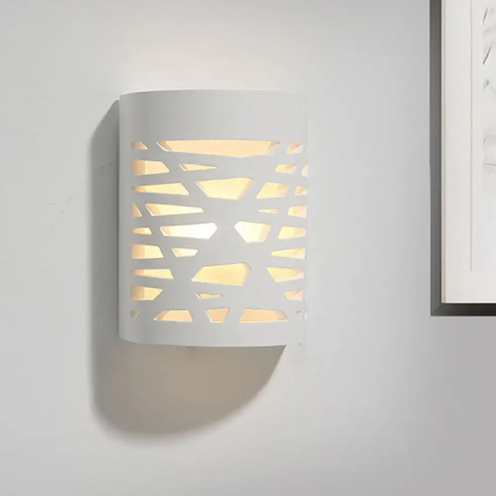 White Hollow Gypsum Hallway Sconce with geometric cutouts, Decorbites on Tampa Home & Garden Store