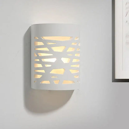 White Hollow Gypsum Hallway Sconce with geometric cutouts, Decorbites on Tampa Home & Garden Store