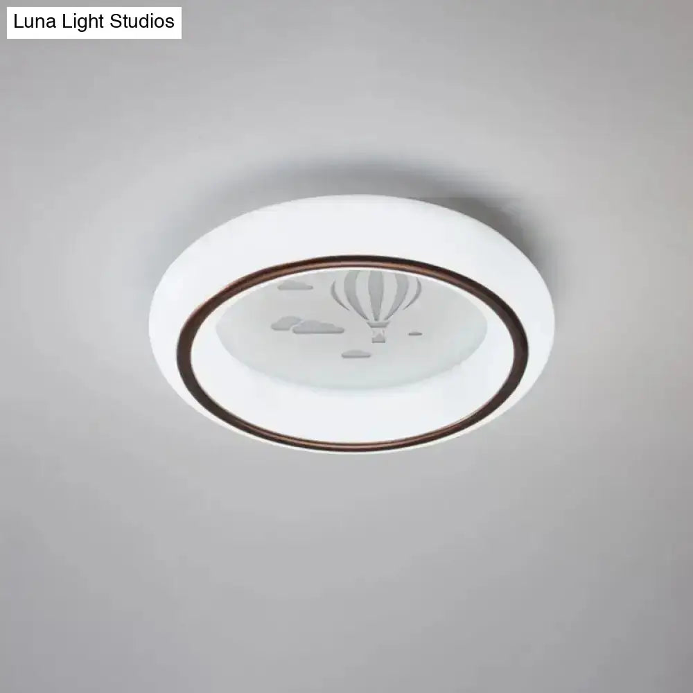 White balloon ceiling light flush mount with frosted glass and dark brown rim on Tampa Home & Garden Store