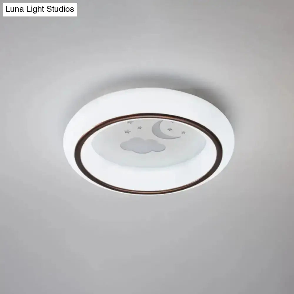 White Balloon Ceiling Light flush mount with bronze ring and moon cloud motif by Decorbites on Tampa Home & Garden Store