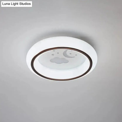 White Balloon Ceiling Light flush mount with bronze ring and moon cloud motif by Decorbites on Tampa Home & Garden Store