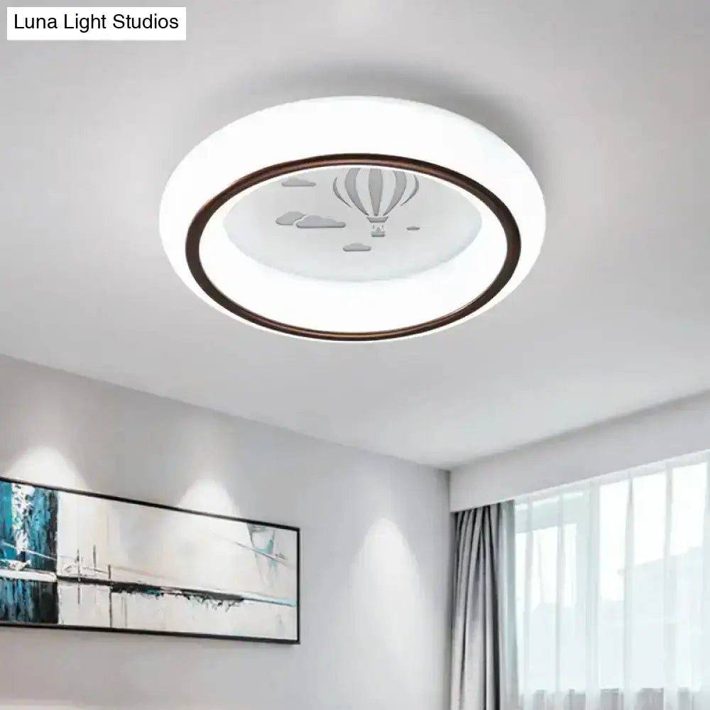 White balloon ceiling light flush mount with brown ring Decorbites, balloon detail on glass on Tampa Home & Garden Store