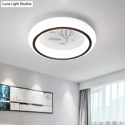White balloon ceiling light flush mount with brown ring Decorbites, balloon detail on glass on Tampa Home & Garden Store