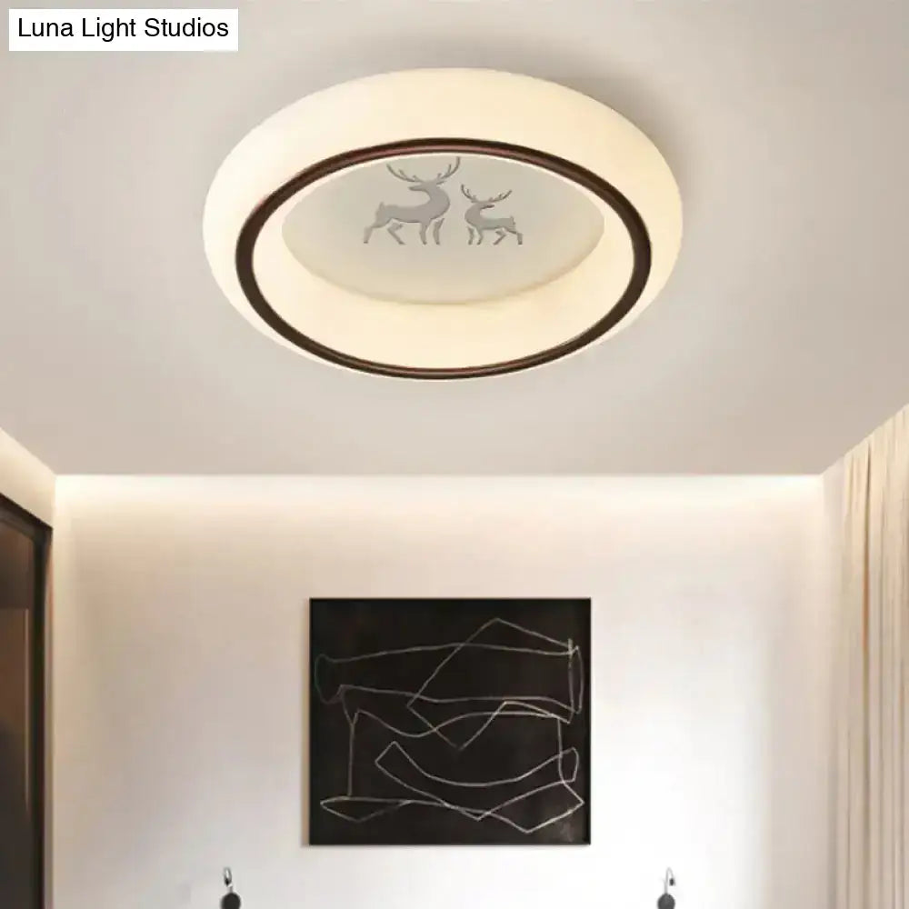 White balloon ceiling light flush mount with deer motif inner glass by Decorbites on Tampa Home & Garden Store