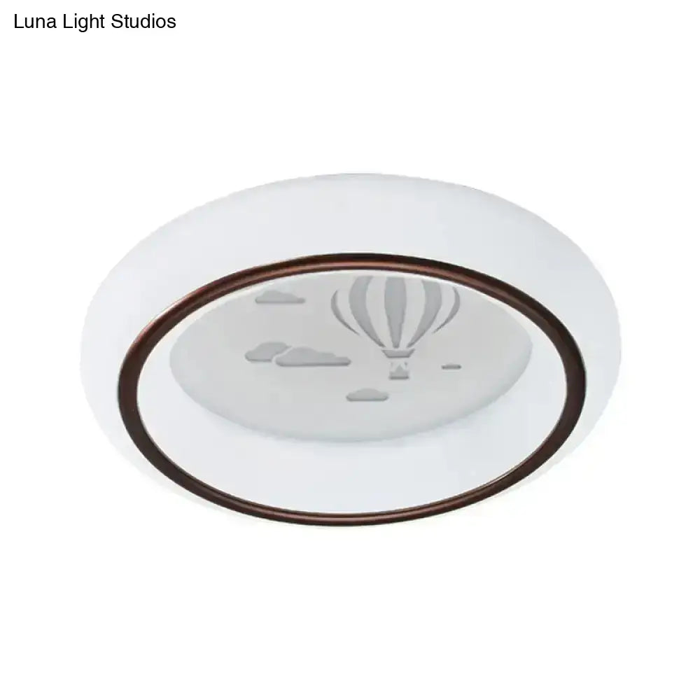 White Balloon Ceiling Light flush mount with brown ring and hot air balloon motif on Tampa Home & Garden Store