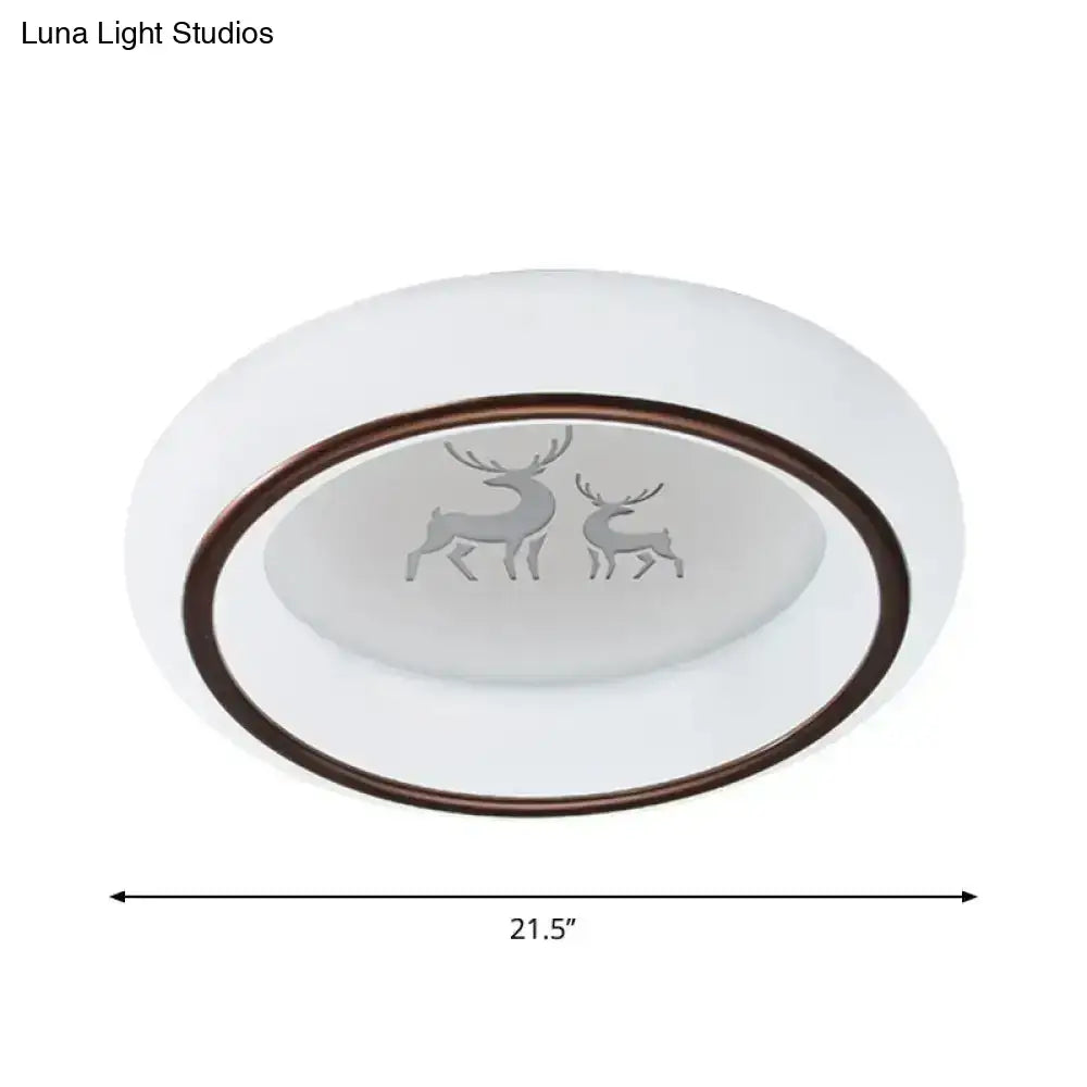 White Balloon Ceiling Light flush-mount with frosted glass shade and brown ring 21.5 dia on Tampa Home & Garden Store