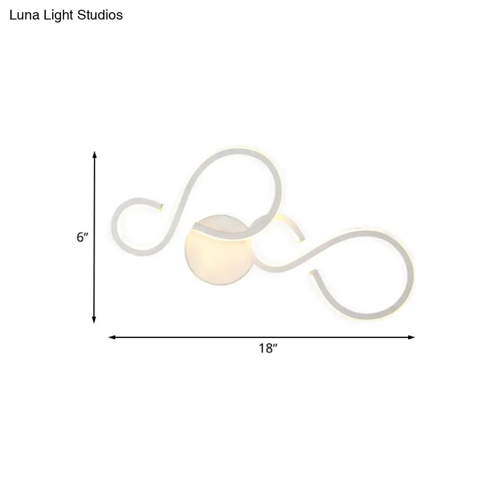 White Infinity Spiral Wall Light by Decorbites, looping arcs with central orb, 18 inch span on Tampa Home & Garden Store