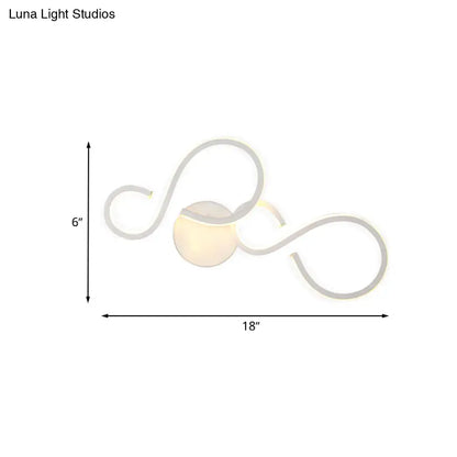 White Infinity Spiral Wall Light by Decorbites, looping arcs with central orb, 18 inch span on Tampa Home & Garden Store