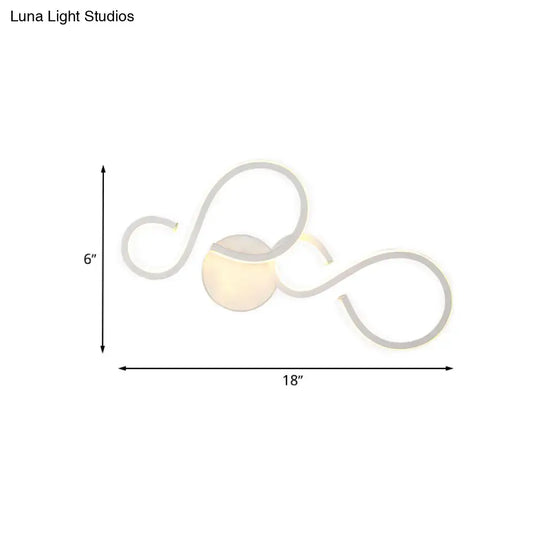 White Infinity Spiral Wall Light by Decorbites, looping arcs with central orb, 18 inch span on Tampa Home & Garden Store
