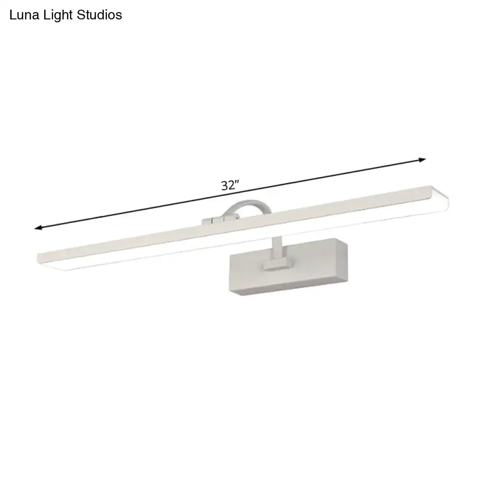 White LED vanity sconce with curved arm, 32in length wall-mount fixture on Tampa Home & Garden Store