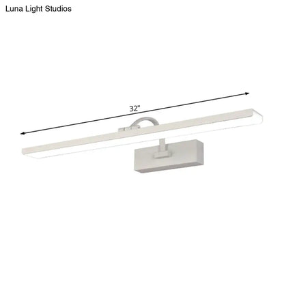 White LED vanity sconce with curved arm, 32in length wall-mount fixture on Tampa Home & Garden Store
