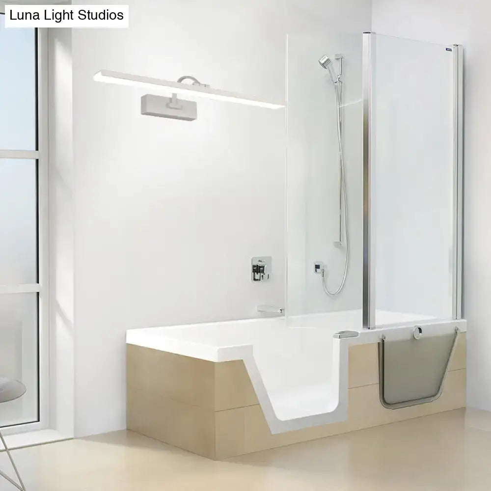 White LED vanity sconce with curved arm by Decorbites, three-size bathroom lighting option on Tampa Home & Garden Store
