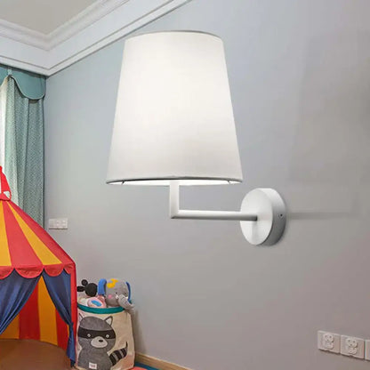 White Fabric Cone LED Wall Sconce with round wall mount and white fabric shade on Tampa Home & Garden Store