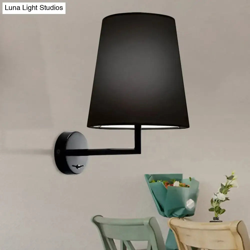 White Fabric Cone LED Wall Sconce with black metal wall mount decorative fixture on Tampa Home & Garden Store