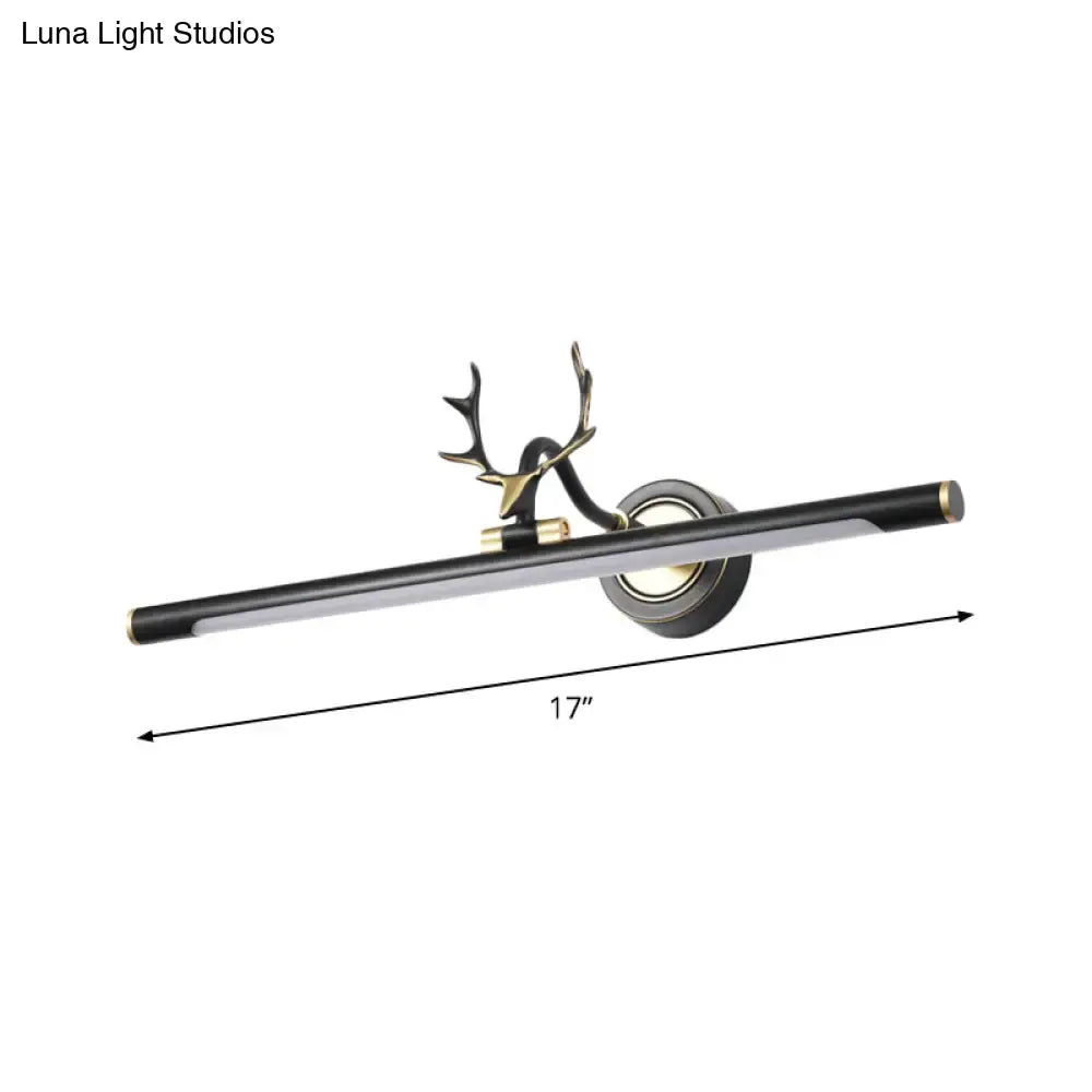 Black metal straight shade vanity light with antler motif and gold accents Decorbites on Tampa Home & Garden Store