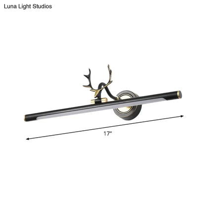 Black metal straight shade vanity light with antler motif and gold accents Decorbites on Tampa Home & Garden Store