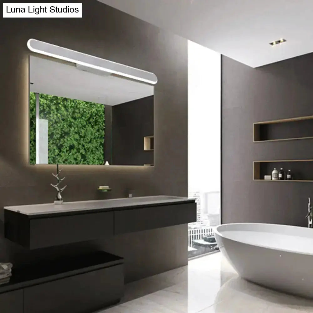 Modern white LED wall light for bathroom mirror above dark modern bath Decorbites on Tampa Home & Garden Store