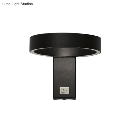 White LED Direct-Wired Wall Sconce on black metal backplate with circular shade on Tampa Home & Garden Store