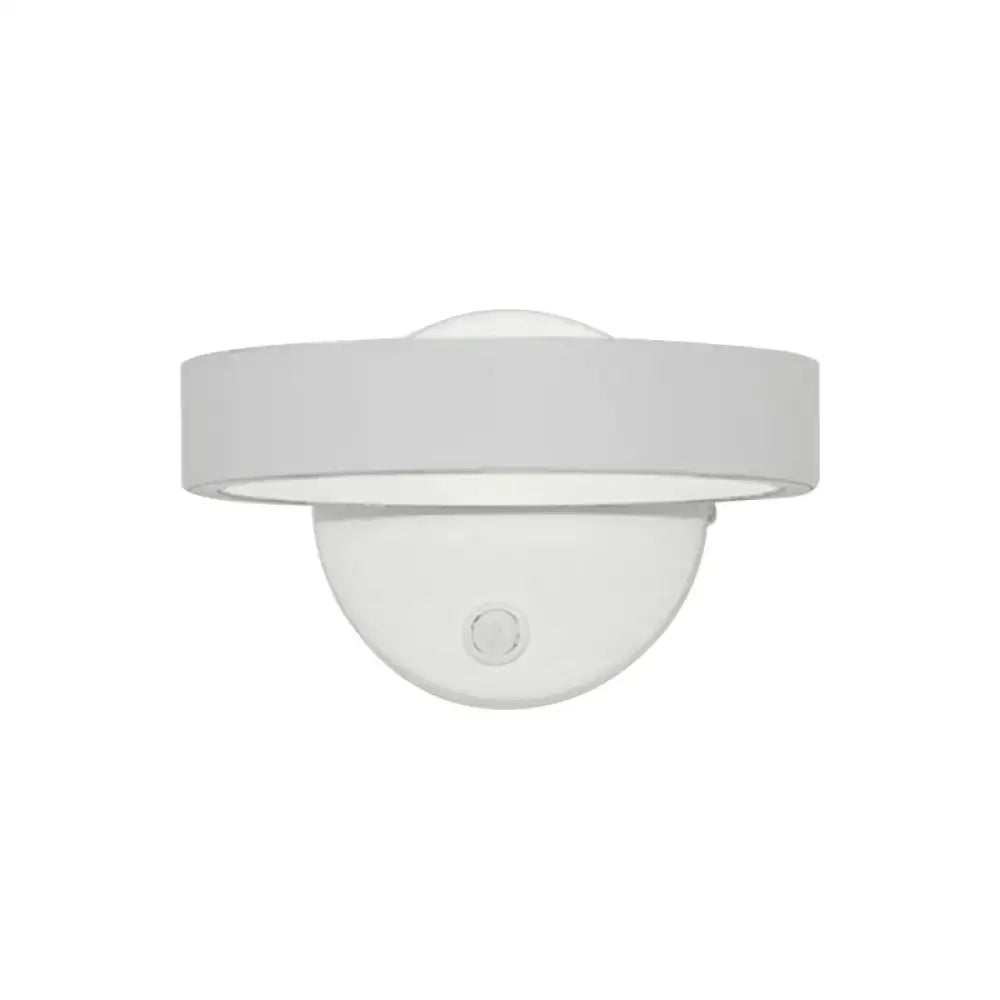 White LED direct-wired wall sconce with circular backplate and top ring, Decorbites on Tampa Home & Garden Store