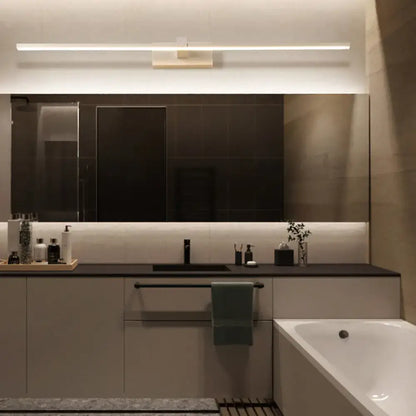 Modern white linear LED bathroom wall sconce by Decorbites above mirror on Tampa Home & Garden Store