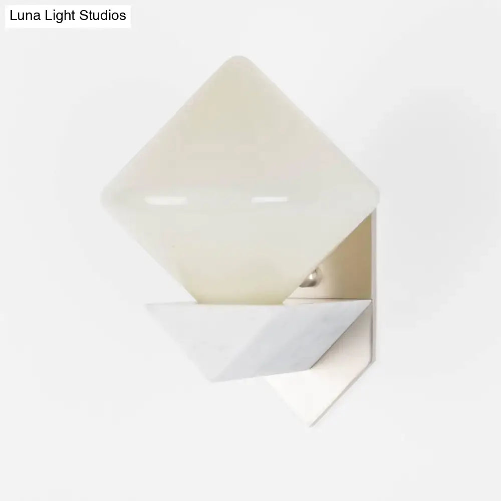 White Triangle Wall Mount Lighting Marble Wall Sconce with Diamond Opal Glass Shade - Designer 1 Bulb