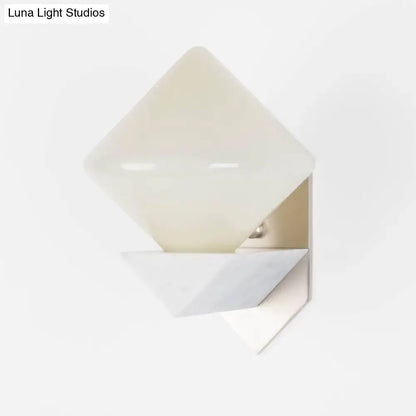 White Triangle Wall Mount Lighting Marble Wall Sconce with Diamond Opal Glass Shade - Designer 1 Bulb