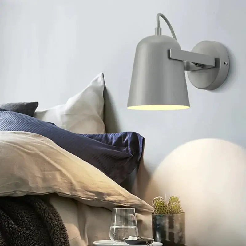 Decorbites white matte adjustable wall lamp with gray shade mounted on wall plate on Tampa Home & Garden Store