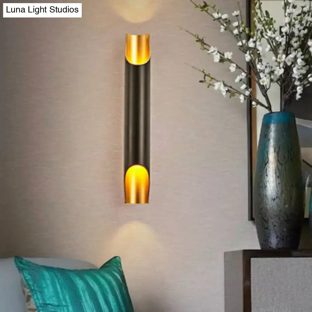 White Metal Wall Sconce by Decorbites; black cylindrical wall light with gold-tone ends on Tampa Home & Garden Store