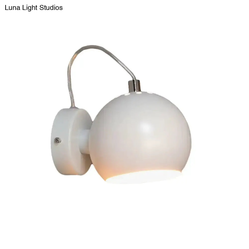 Wall light with white metal globe shade and curved arm 110V-120V fixture on Tampa Home & Garden Store