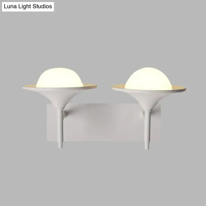 White flared wall sconce two-light fixture with frosted domes and gold rims Decorbites on Tampa Home & Garden Store