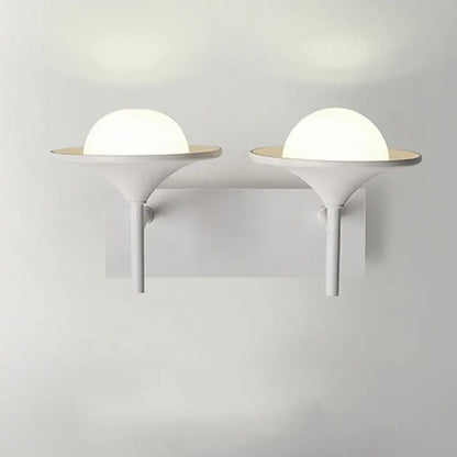 White flared wall sconce pair with frosted globe shades in white metal by Decorbites on Tampa Home & Garden Store