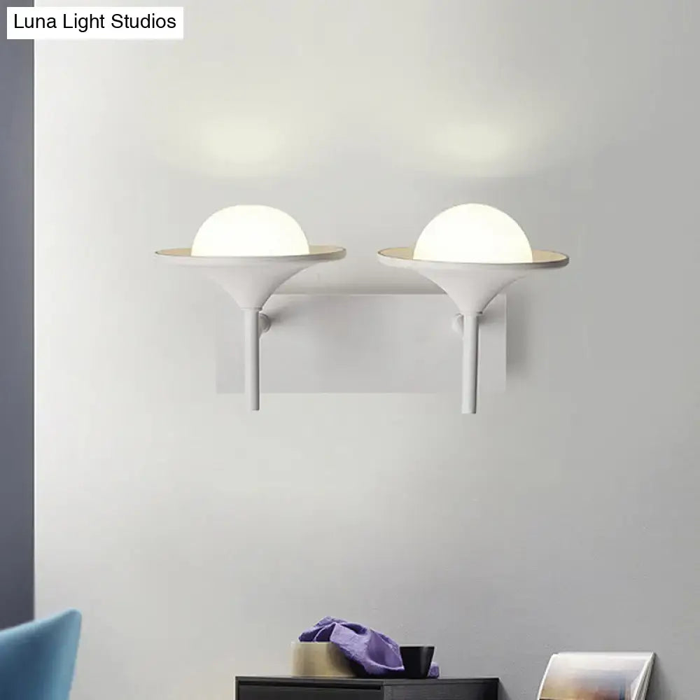 Decorbites White Flared Wall Sconce 2-light with white glass globes and white metal frame on Tampa Home & Garden Store