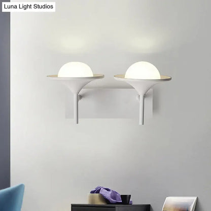 Decorbites White Flared Wall Sconce 2-light with white glass globes and white metal frame on Tampa Home & Garden Store