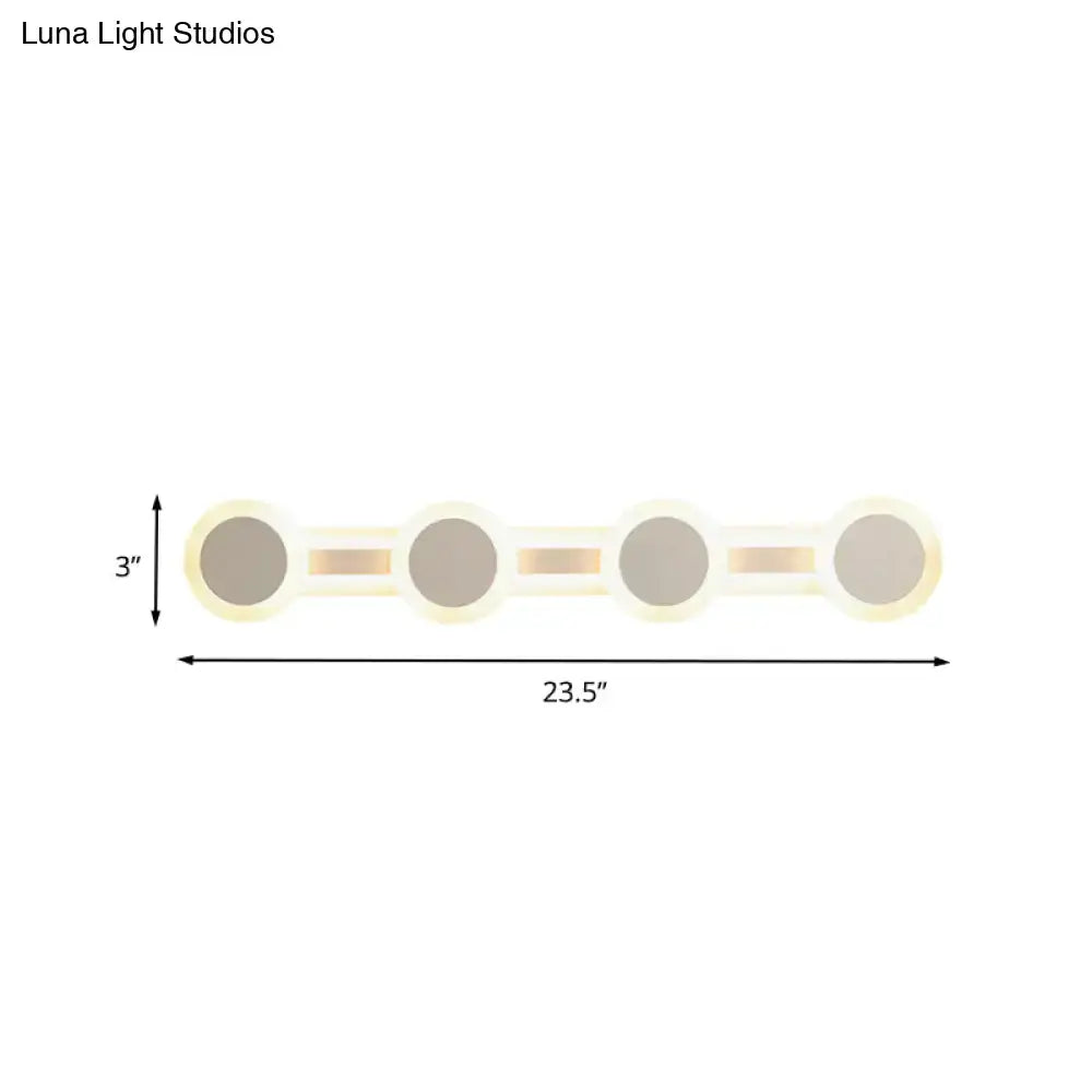 White Vanity Wall Sconce by Decorbites with five round lights on a bar, white finish, 23.5in wide on Tampa Home & Garden Store