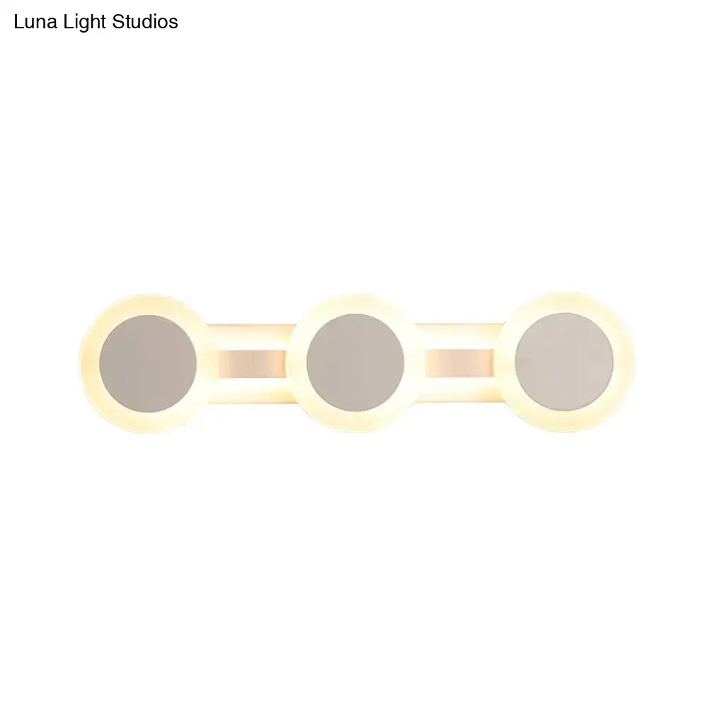 White Vanity Wall Sconce with three circular discs connected by light bars, Decorbites on Tampa Home & Garden Store