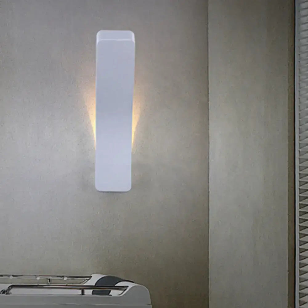 White Corridor Wall Light, vertical frosted rectangular sconce with warm glow, Decorbites on Tampa Home & Garden Store