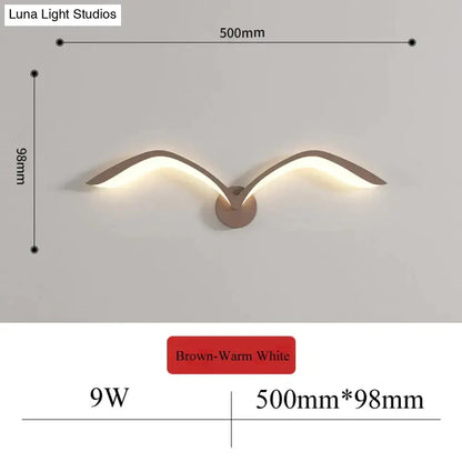 Decorbites White Nordic Wing Sconce wall light with brown-bronze curved wings, 9W LED, 500mm wide on Tampa Home & Garden Store