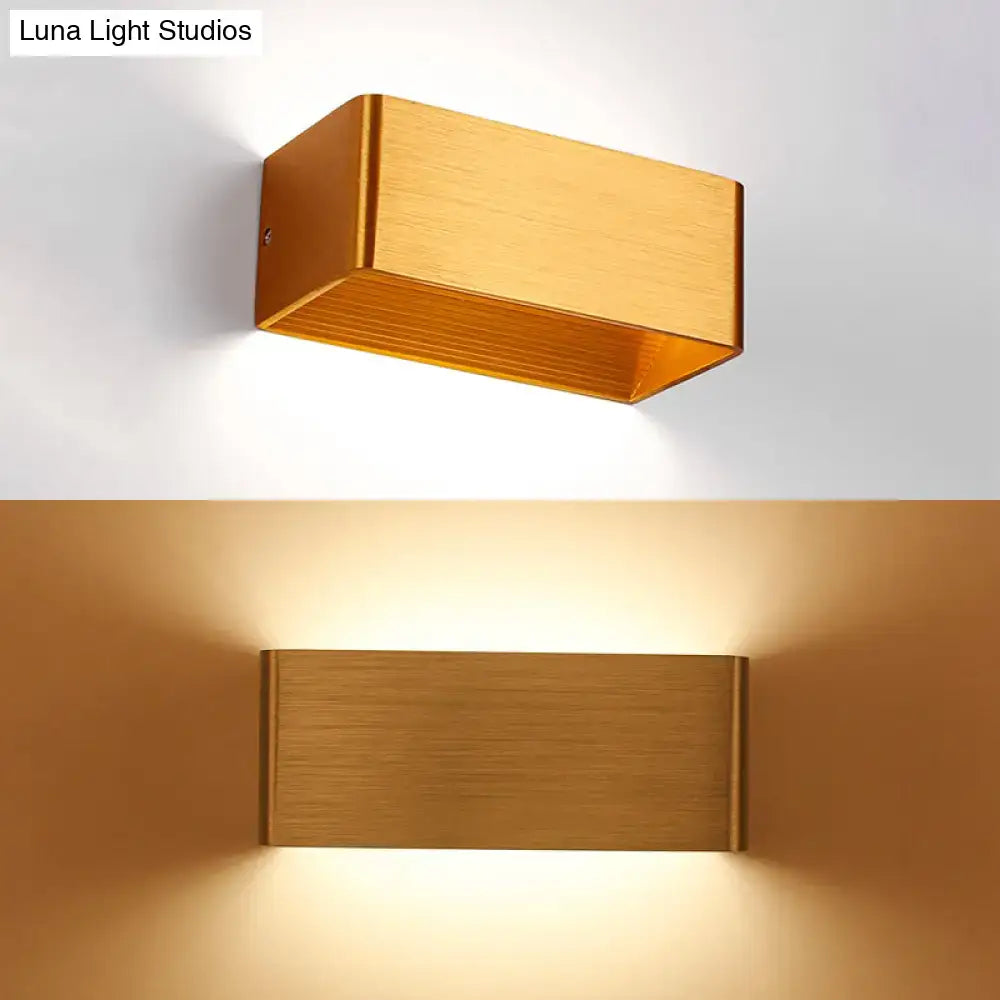 Gold rectangular wall lamp sconce in brushed metal finish, top and bottom glow on Tampa Home & Garden Store
