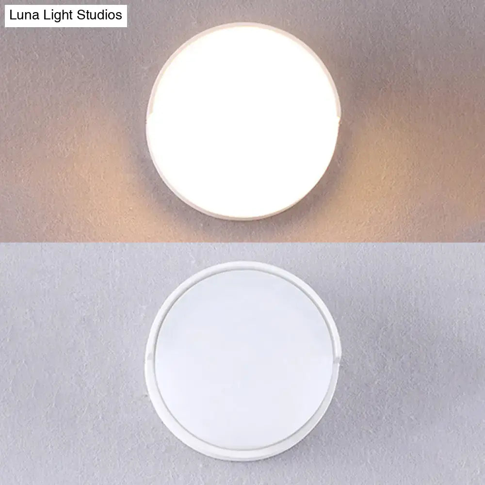 White Rectangular Metal Acrylic Wall Light Decorbites; front glow with circular face, two views on Tampa Home & Garden Store