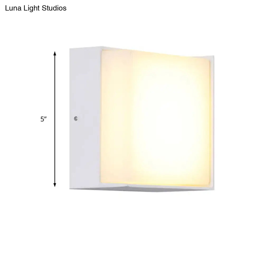 White rectangular metal acrylic wall light by Decorbites, 5-inch tall with warm glow on Tampa Home & Garden Store