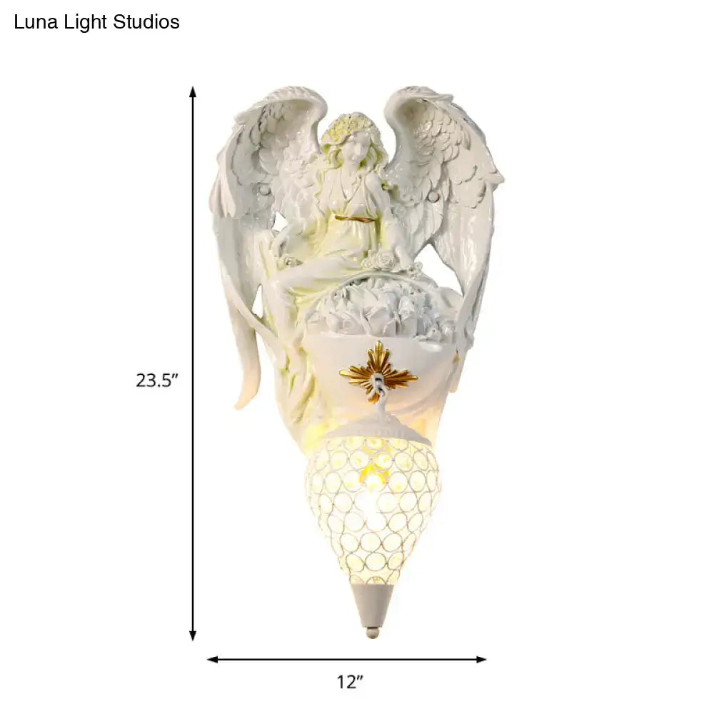 White resin angel wall light with crystal bead cone, Decorbites, 23.5in tall on Tampa Home & Garden Store